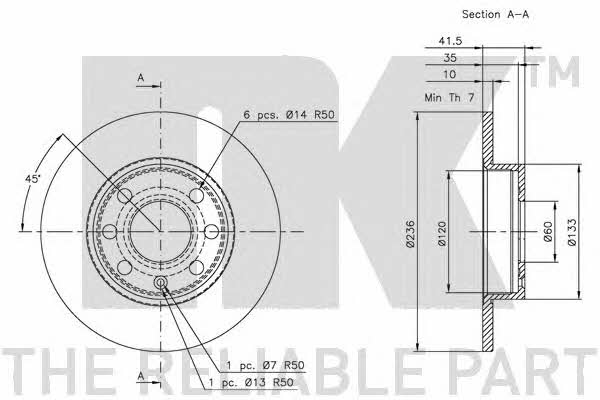 NK 203605 Unventilated front brake disc 203605: Buy near me in Poland at 2407.PL - Good price!