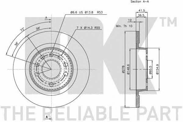 NK 203646 Rear brake disc, non-ventilated 203646: Buy near me in Poland at 2407.PL - Good price!