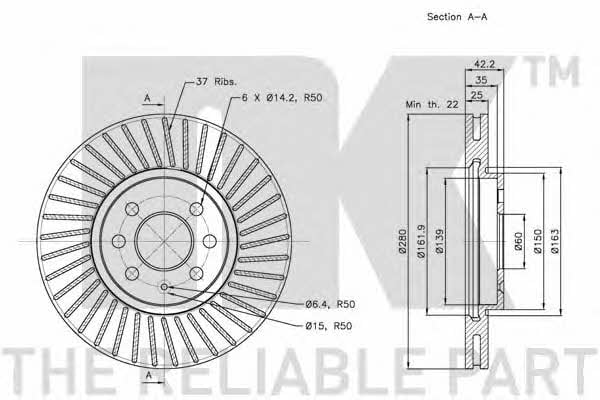 NK 203652 Тормозной диск передний вентилируемый 203652: Отличная цена - Купить в Польше на 2407.PL!