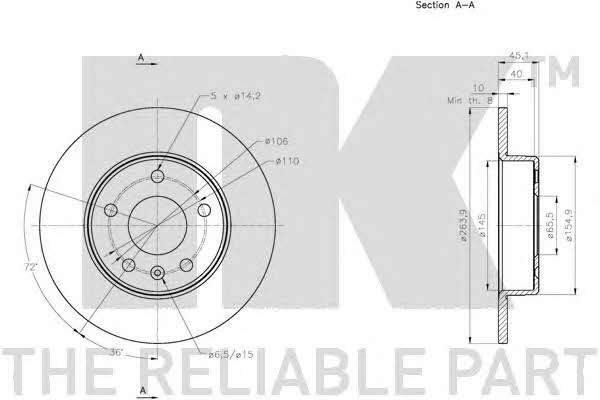 NK 203674 Rear brake disc, non-ventilated 203674: Buy near me in Poland at 2407.PL - Good price!