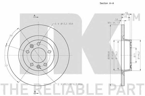 NK 203736 Rear brake disc, non-ventilated 203736: Buy near me in Poland at 2407.PL - Good price!