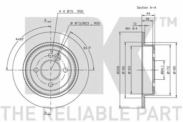 NK 204017 Rear brake disc, non-ventilated 204017: Buy near me in Poland at 2407.PL - Good price!
