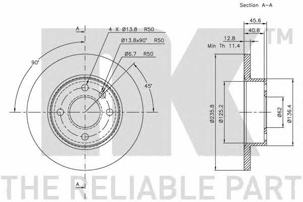 NK 204305 Unventilated front brake disc 204305: Buy near me in Poland at 2407.PL - Good price!