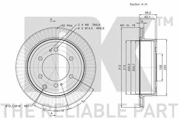NK 2045101 Rear ventilated brake disc 2045101: Buy near me in Poland at 2407.PL - Good price!