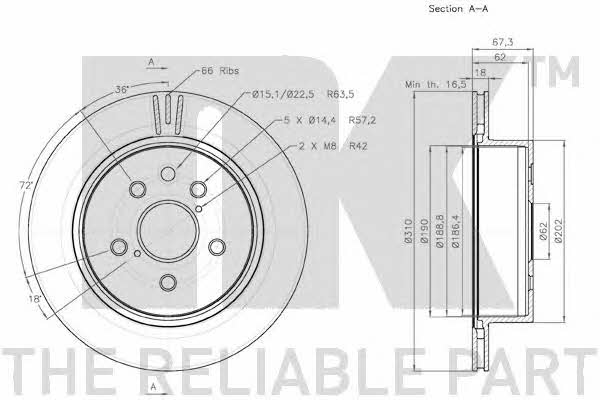 NK 2045106 Rear ventilated brake disc 2045106: Buy near me in Poland at 2407.PL - Good price!