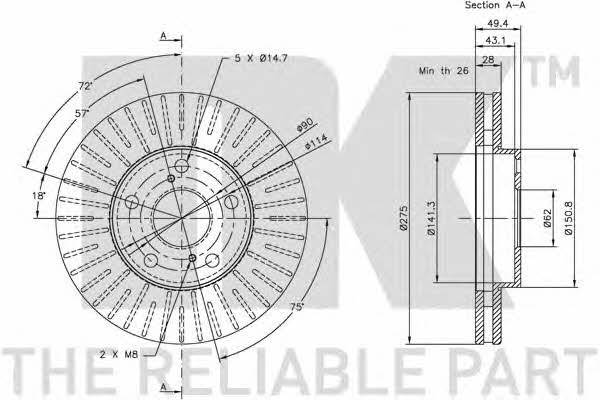 NK 204549 Front brake disc ventilated 204549: Buy near me in Poland at 2407.PL - Good price!