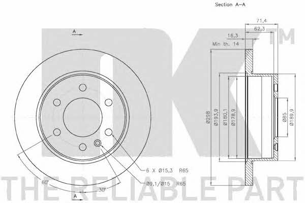 NK 2047122 Rear brake disc, non-ventilated 2047122: Buy near me in Poland at 2407.PL - Good price!