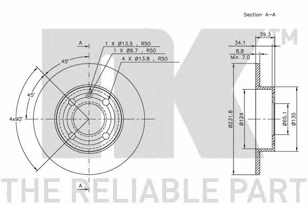 NK 204771 Rear brake disc, non-ventilated 204771: Buy near me in Poland at 2407.PL - Good price!
