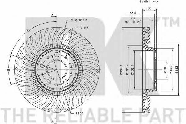 NK 204842 Front brake disc ventilated 204842: Buy near me in Poland at 2407.PL - Good price!