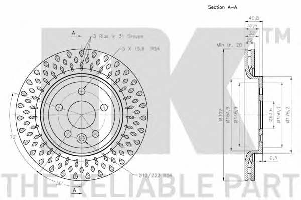 NK 204858 Rear ventilated brake disc 204858: Buy near me in Poland at 2407.PL - Good price!