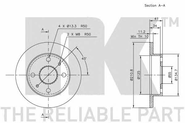 NK 205109 Unventilated front brake disc 205109: Buy near me in Poland at 2407.PL - Good price!