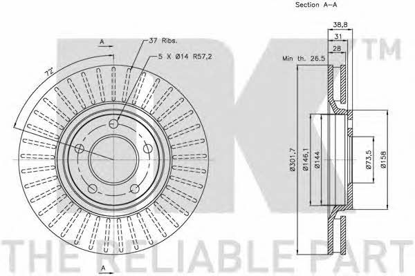 NK 209312 Innenbelüftete Bremsscheibe vorne 209312: Kaufen Sie zu einem guten Preis in Polen bei 2407.PL!