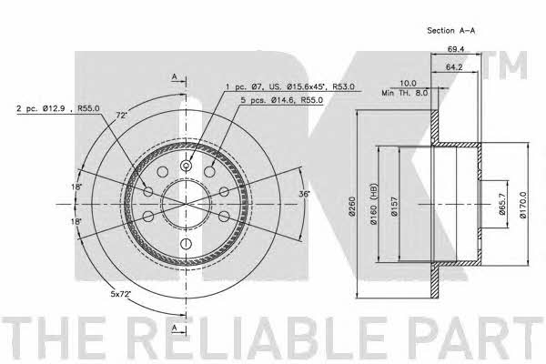 NK 209938 Rear brake disc, non-ventilated 209938: Buy near me in Poland at 2407.PL - Good price!