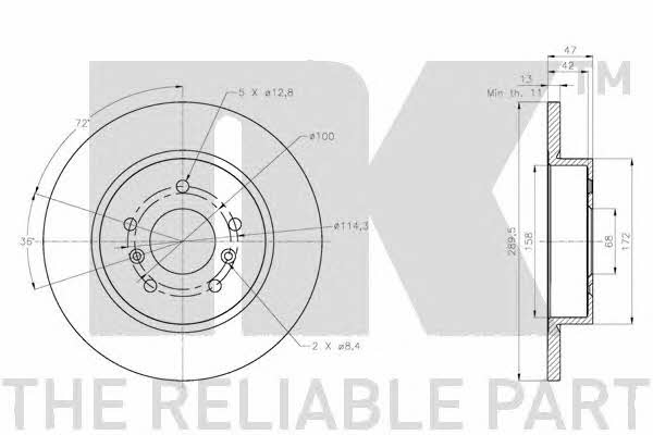 NK 202291 Rear brake disc, non-ventilated 202291: Buy near me in Poland at 2407.PL - Good price!