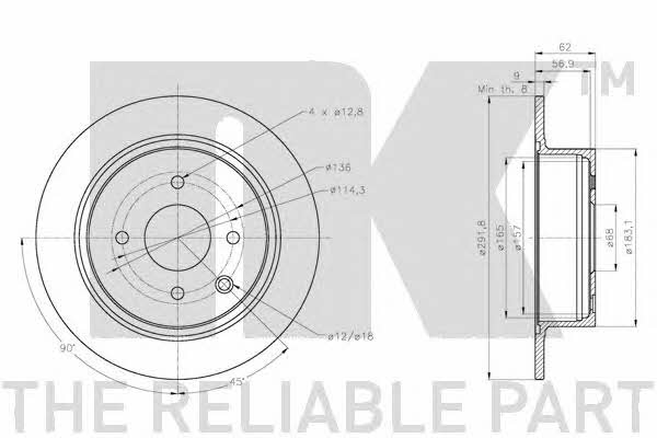 NK 202284 Rear brake disc, non-ventilated 202284: Buy near me in Poland at 2407.PL - Good price!