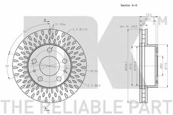 NK 311959 Front brake disc ventilated 311959: Buy near me in Poland at 2407.PL - Good price!