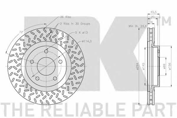 NK 319329 Front brake disc ventilated 319329: Buy near me in Poland at 2407.PL - Good price!