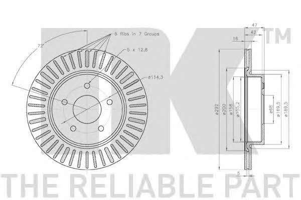 NK 312297 Rear ventilated brake disc 312297: Buy near me in Poland at 2407.PL - Good price!