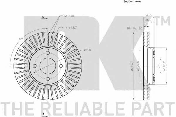 NK 312278 Front brake disc ventilated 312278: Buy near me in Poland at 2407.PL - Good price!