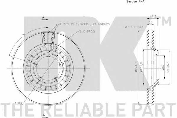 NK 313435 Front brake disc ventilated 313435: Buy near me in Poland at 2407.PL - Good price!