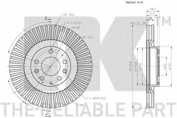 NK 313274 Front brake disc ventilated 313274: Buy near me in Poland at 2407.PL - Good price!