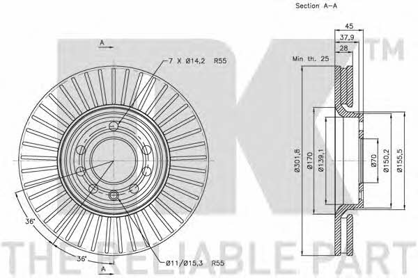 NK 313648 Front brake disc ventilated 313648: Buy near me in Poland at 2407.PL - Good price!
