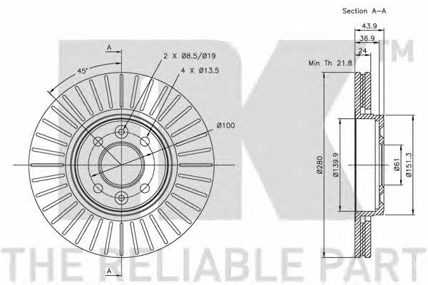 NK 313919 Front brake disc ventilated 313919: Buy near me in Poland at 2407.PL - Good price!