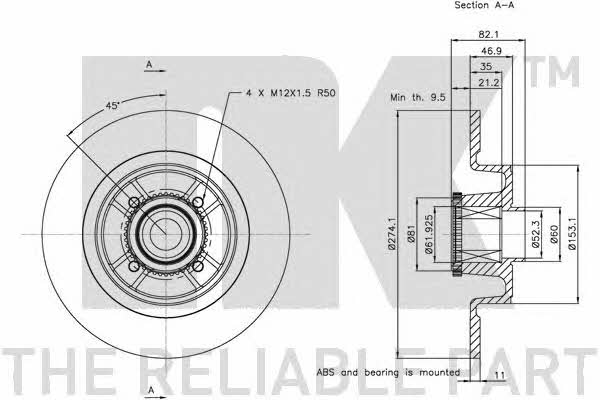 NK 313946 Rear brake disc, non-ventilated 313946: Buy near me in Poland at 2407.PL - Good price!