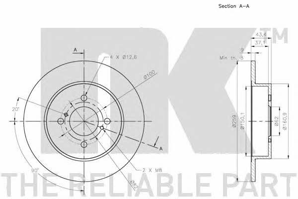 NK 315229 Rear brake disc, non-ventilated 315229: Buy near me in Poland at 2407.PL - Good price!