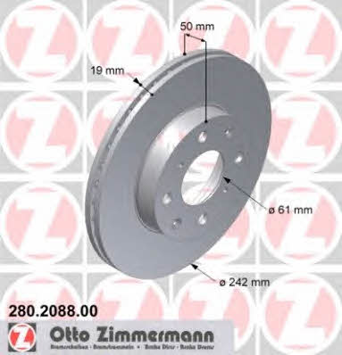 Otto Zimmermann 280.2088.00 Front brake disc ventilated 280208800: Buy near me in Poland at 2407.PL - Good price!