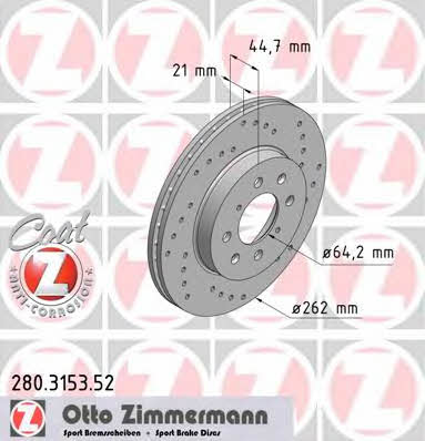 Otto Zimmermann 280.3153.52 Wentylowana przednia tarcza hamulcowa 280315352: Dobra cena w Polsce na 2407.PL - Kup Teraz!