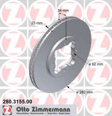 Otto Zimmermann 280.3155.00 Front brake disc ventilated 280315500: Buy near me in Poland at 2407.PL - Good price!