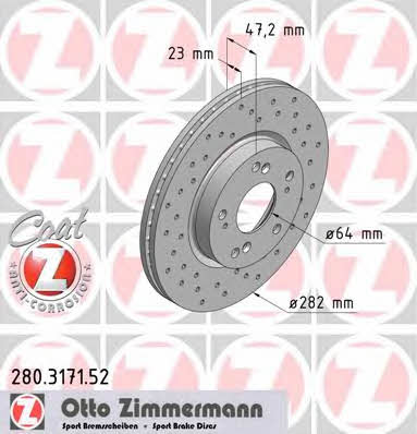 Otto Zimmermann 280.3171.52 Wentylowana przednia tarcza hamulcowa 280317152: Dobra cena w Polsce na 2407.PL - Kup Teraz!