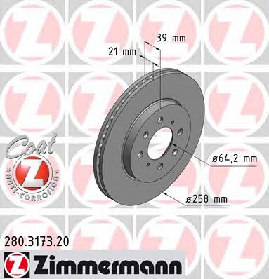 Otto Zimmermann 280.3173.20 Front brake disc ventilated 280317320: Buy near me in Poland at 2407.PL - Good price!