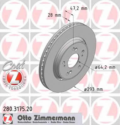 Otto Zimmermann 280.3175.20 Front brake disc ventilated 280317520: Buy near me in Poland at 2407.PL - Good price!