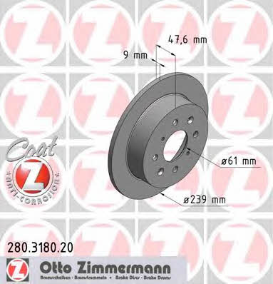 Otto Zimmermann 280.3180.20 Rear brake disc, non-ventilated 280318020: Buy near me in Poland at 2407.PL - Good price!