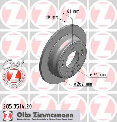 Otto Zimmermann 285.3514.20 Rear brake disc, non-ventilated 285351420: Buy near me in Poland at 2407.PL - Good price!