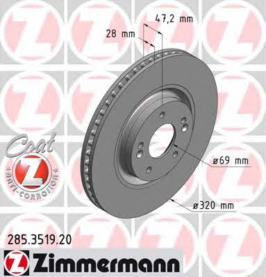 Otto Zimmermann 285.3519.20 Front brake disc ventilated 285351920: Buy near me at 2407.PL in Poland at an Affordable price!