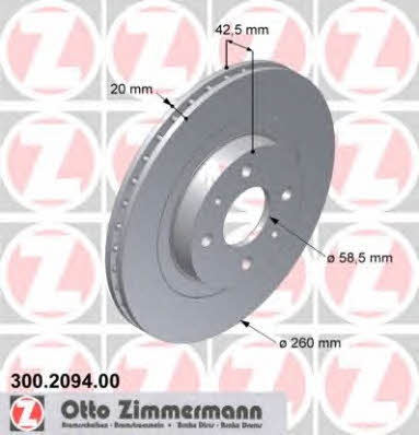 Otto Zimmermann 300.2094.00 Front brake disc ventilated 300209400: Buy near me in Poland at 2407.PL - Good price!