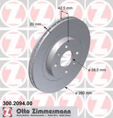 Otto Zimmermann 300.2094.00 Innenbelüftete Bremsscheibe vorne 300209400: Kaufen Sie zu einem guten Preis in Polen bei 2407.PL!