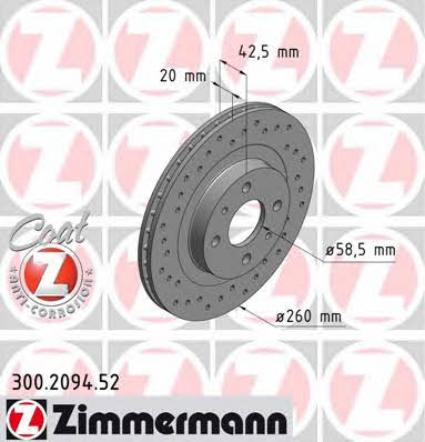 Otto Zimmermann 300.2094.52 Front brake disc ventilated 300209452: Buy near me in Poland at 2407.PL - Good price!