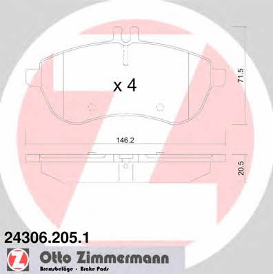 Otto Zimmermann 24306.205.1 Тормозные колодки дисковые, комплект 243062051: Отличная цена - Купить в Польше на 2407.PL!