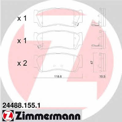 Otto Zimmermann 24488.155.1 Brake Pad Set, disc brake 244881551: Buy near me at 2407.PL in Poland at an Affordable price!