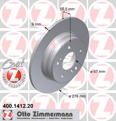 Otto Zimmermann 400.1412.20 Rear brake disc, non-ventilated 400141220: Buy near me in Poland at 2407.PL - Good price!