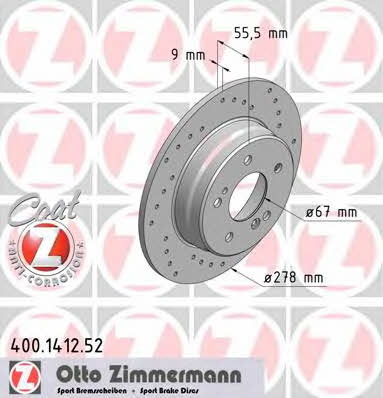 Otto Zimmermann 400.1412.52 Rear brake disc, non-ventilated 400141252: Buy near me in Poland at 2407.PL - Good price!