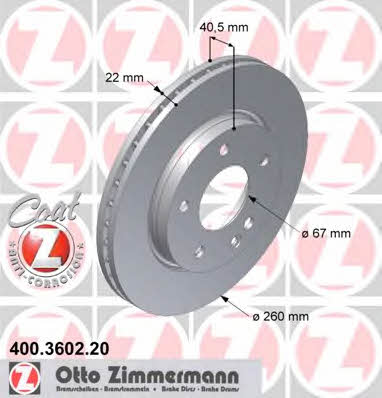 Otto Zimmermann 400.3602.20 Front brake disc ventilated 400360220: Buy near me in Poland at 2407.PL - Good price!