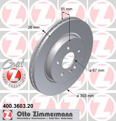 Otto Zimmermann 400.3603.20 Front brake disc ventilated 400360320: Buy near me in Poland at 2407.PL - Good price!