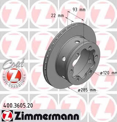 Otto Zimmermann 400.3605.20 Rear ventilated brake disc 400360520: Buy near me at 2407.PL in Poland at an Affordable price!