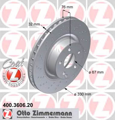 Otto Zimmermann 400.3606.20 Тормозной диск передний вентилируемый 400360620: Отличная цена - Купить в Польше на 2407.PL!