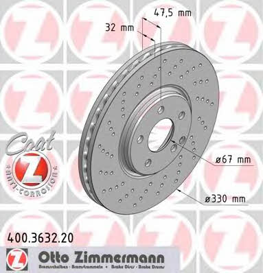 Otto Zimmermann 400.3632.20 Диск гальмівний передній вентильований 400363220: Приваблива ціна - Купити у Польщі на 2407.PL!